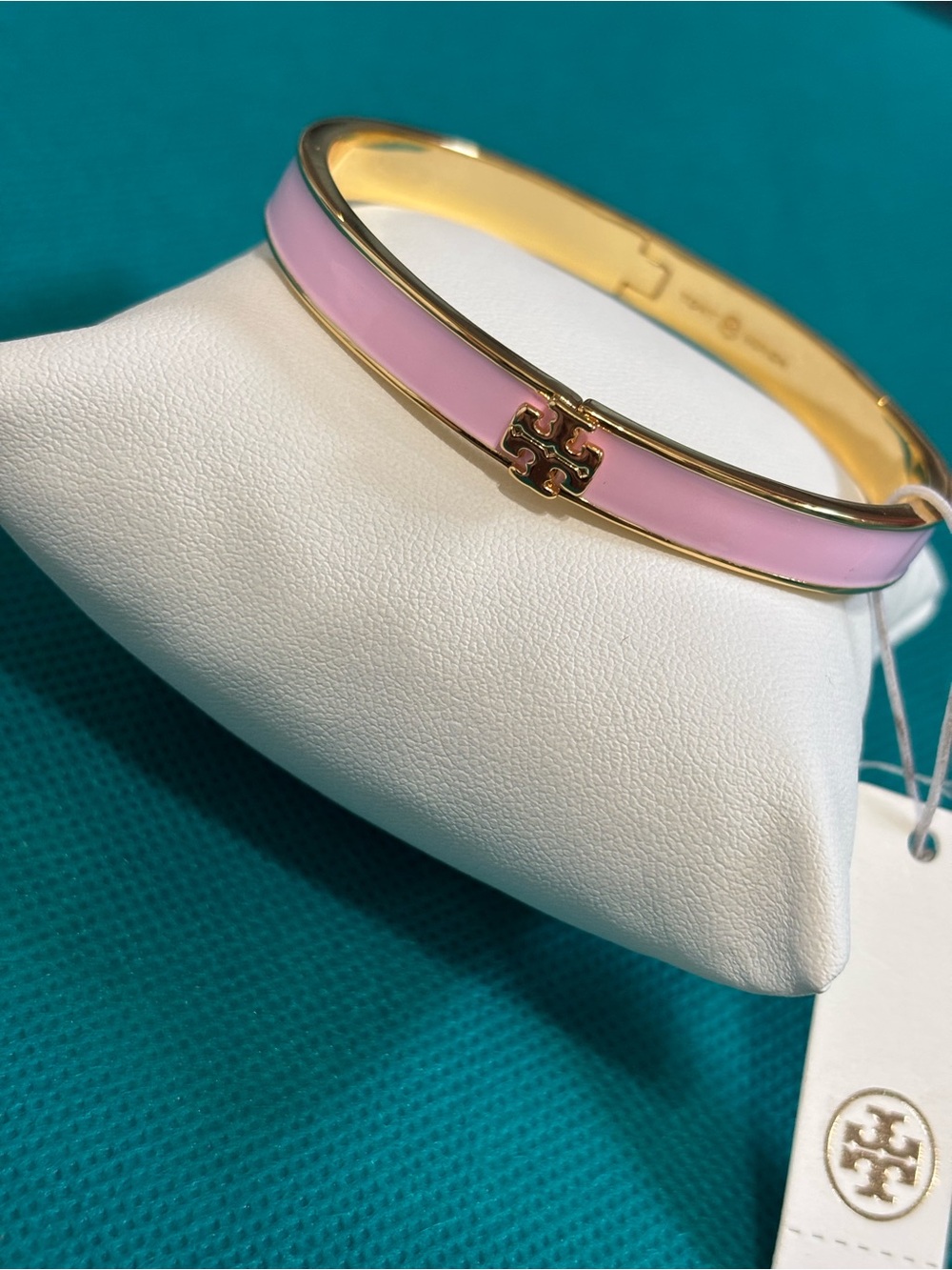 Tory Burch Gold-Tone Bracelet with Pink Enamel Inlay